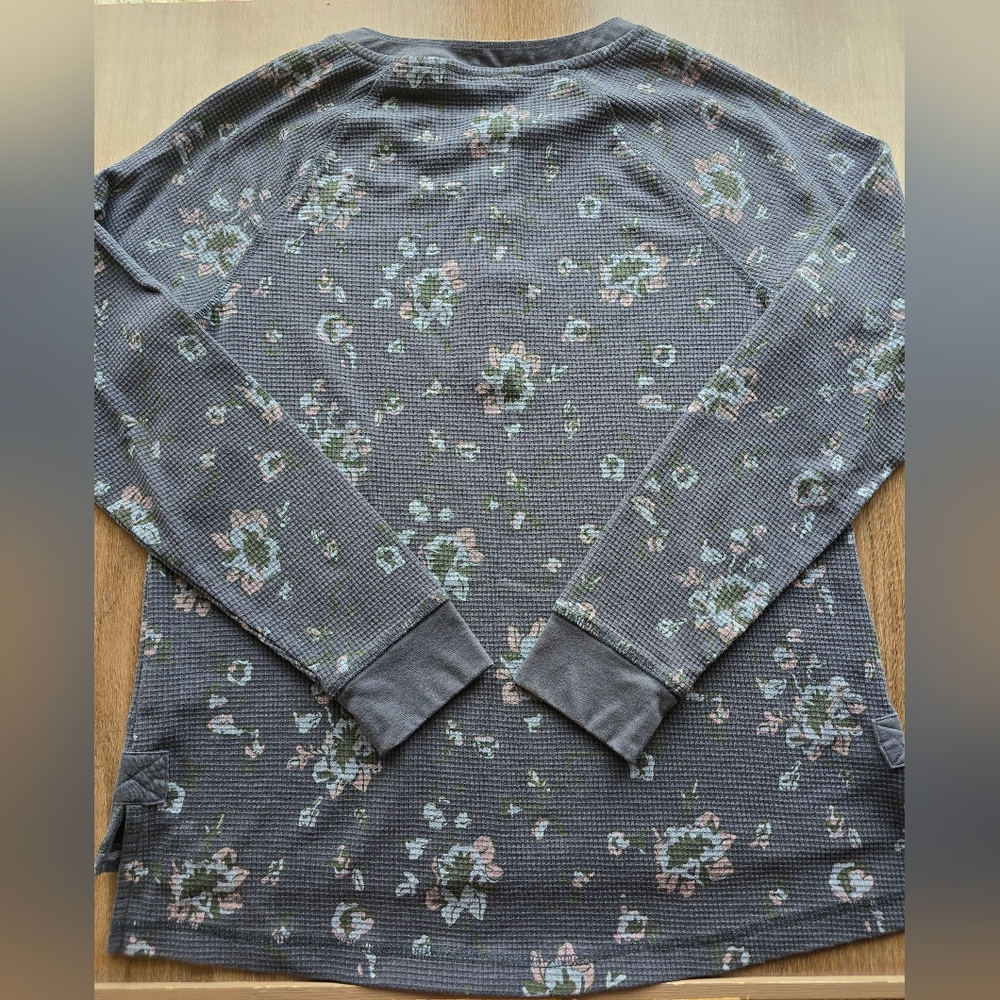 Orvis Navy Small Floral Button-Up Thermal Top Winter And Fall . - Picture 5 of 8